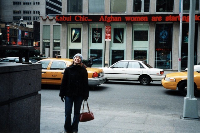 Julie_194.jpg - In front of the Fox News building in New York City -- fall of 2001
