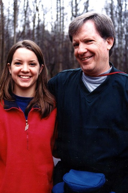 Julie_091a.jpg - With Dad at the beginning of the Mt. LeConte trip